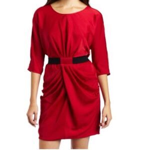 BCBGMAXAZRIA Red Iselin Midi Drape Dress Size Small